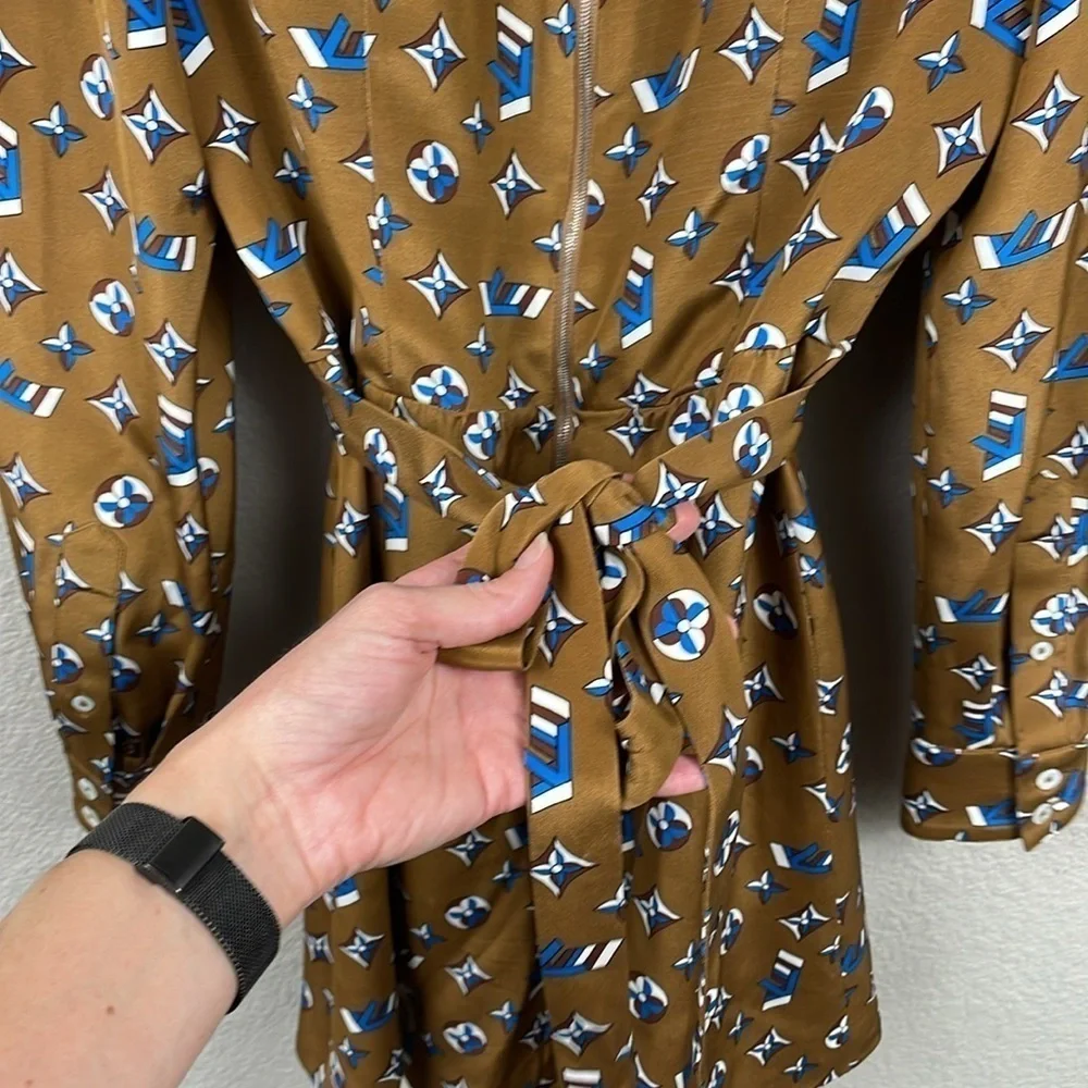 Louis Vuitton Retro Multicolor Monogram LV Collared Ruffle Mini Dress Silk 38
